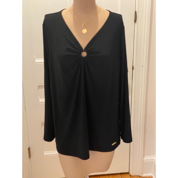 Nine West Black Long Sleeve V Neck Ring Detail Top Women's Size XL - Picture 3 of 9
